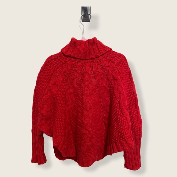 Girls Like New Red Turtleneck poncho sweater - Picture 2 of 4